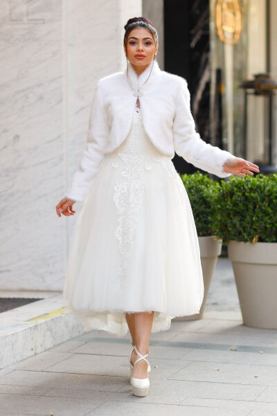 Bride's Stole, Fur, Jacket, Long Sleeve Stole Off-White - TURKUAZ