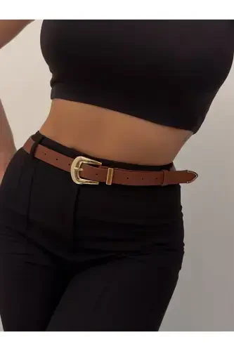 Bridge Buckle End Set Women's Trouser Belt, Jacket Belt, Dress Belt, Shirt Belt-Tan - 1