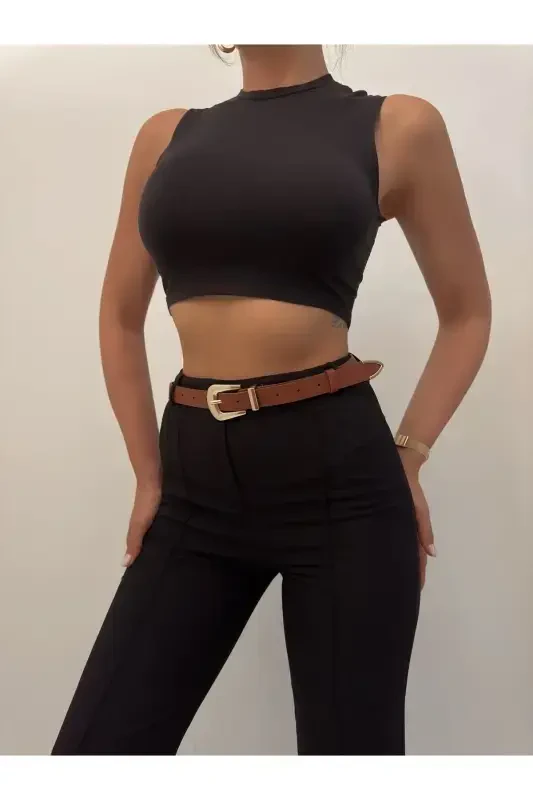 Bridge Buckle End Set Women's Trouser Belt, Jacket Belt, Dress Belt, Shirt Belt-Tan - 2