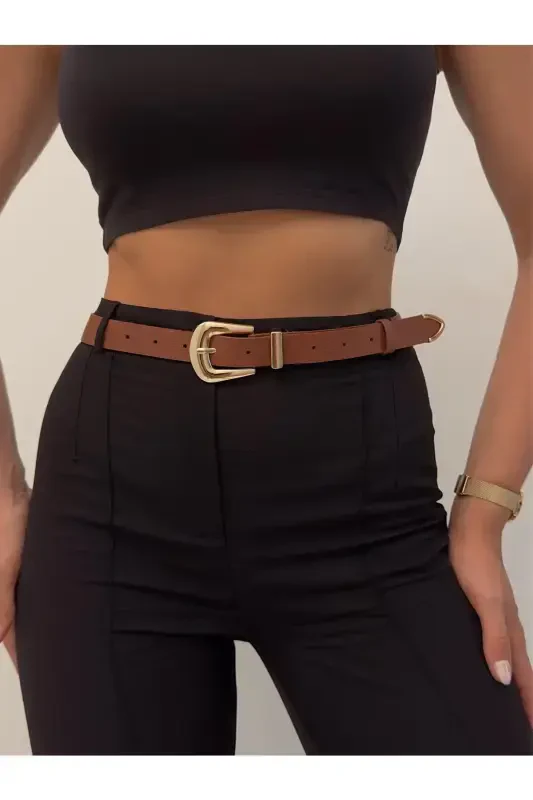 Bridge Buckle End Set Women's Trouser Belt, Jacket Belt, Dress Belt, Shirt Belt-Tan - 4