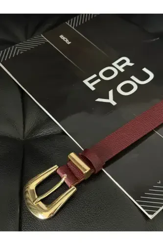 Bridge Buckle Tip Set Women's Pants Belt, Jacket Belt, Dress Belt, Shirt Belt-Burgundy - FIORI (1)