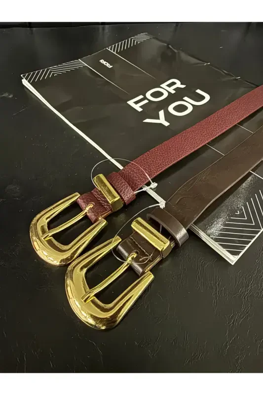 Bridge Buckle Tip Set Women's Pants Belt, Jacket Belt, Dress Belt, Shirt Belt-Burgundy - 2