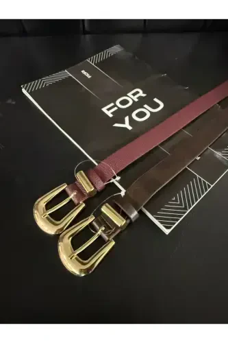 Bridge Buckle Tip Set Women's Pants Belt, Jacket Belt, Dress Belt, Shirt Belt-Burgundy - 3