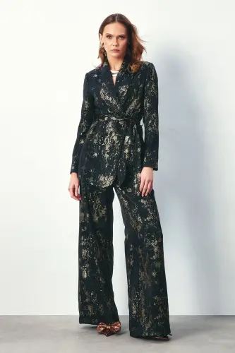 Bright Patterned Loose Pants - BLACK-BLACK 