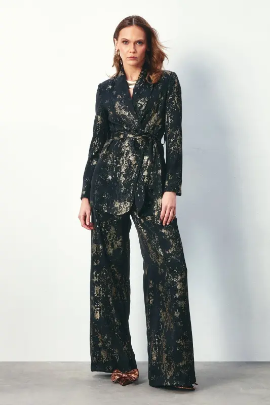 Bright Patterned Loose Pants - BLACK-BLACK - 1