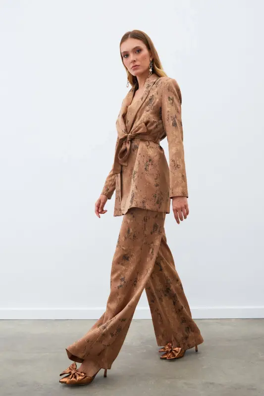 Bright Patterned Slouchy Pants - BROWN-BROWN - 2