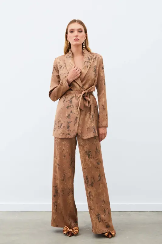 Bright Patterned Slouchy Pants - BROWN-BROWN - 3