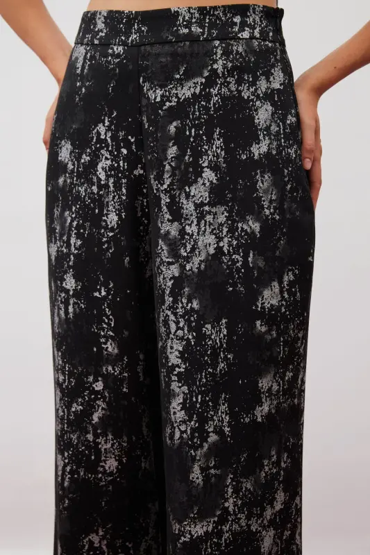 Bright Patterned Wide Leg Pants - BLACK-SILVER-BLACK - 4
