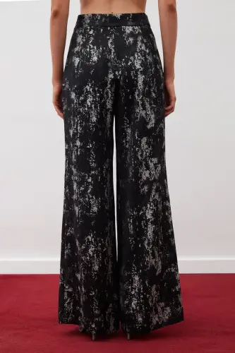 Bright Patterned Wide Leg Pants - BLACK-SILVER-BLACK - 6