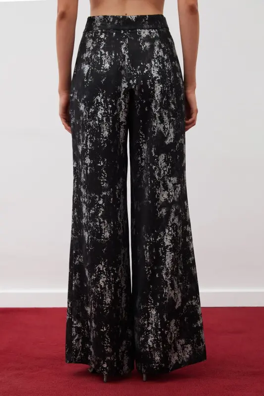 Bright Patterned Wide Leg Pants - BLACK-SILVER-BLACK - 6
