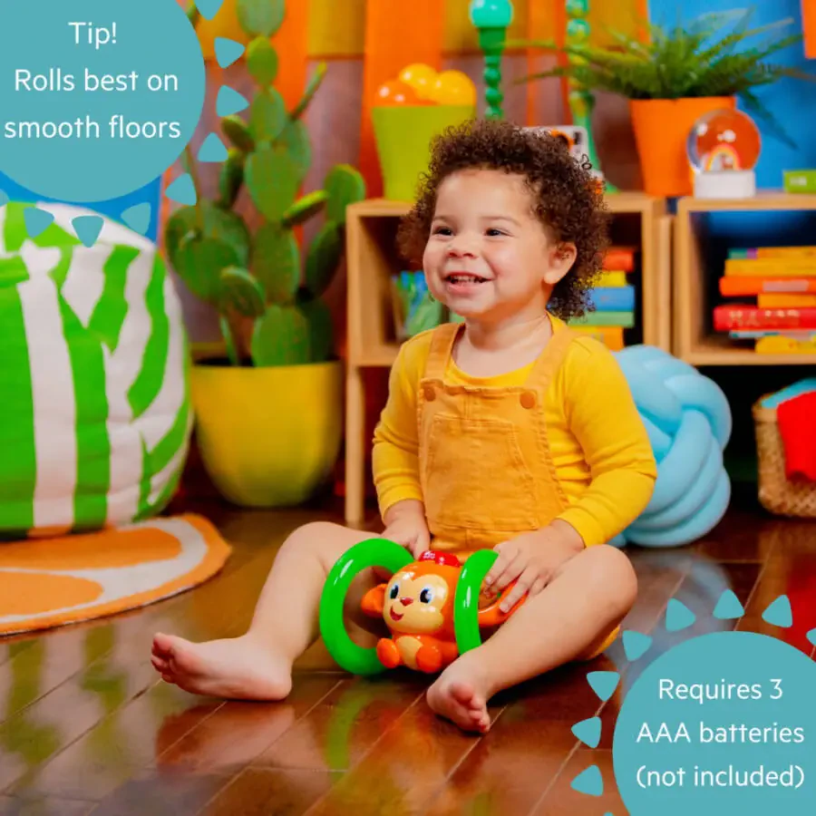 Bright Starts Roll & Glow Monkey Baby Toy with Lights and Melodies, Ages 6 Months + - 5