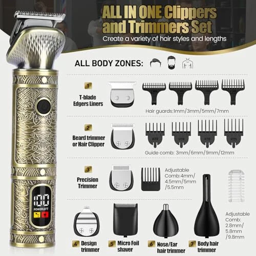 Brightup Beard Trimmer for Men, Electric Razor Shavers for Men, Professional Zero Gapped T-Blade Trimmer, Cordless Hair Clipper, 7 in 1 Grooming Kit for Face Mustache Body Nose Trimmer, Gift for Men - 3