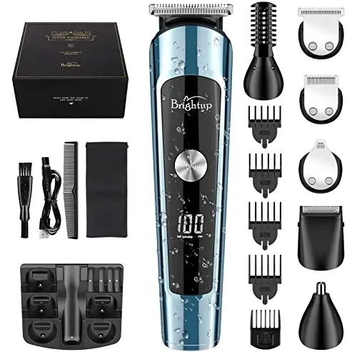 Brightup Beard Trimmer for Men, IPX7 Waterproof Mens Grooming Kit with Cordless Hair Clippers, Electric Razor with LED Display, Shavers for Mustache, Body, Face, Ear, Nose Hair Trimmer, Gifts for Men - Modazone