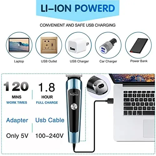 Brightup Beard Trimmer for Men, IPX7 Waterproof Mens Grooming Kit with Cordless Hair Clippers, Electric Razor with LED Display, Shavers for Mustache, Body, Face, Ear, Nose Hair Trimmer, Gifts for Men - 5