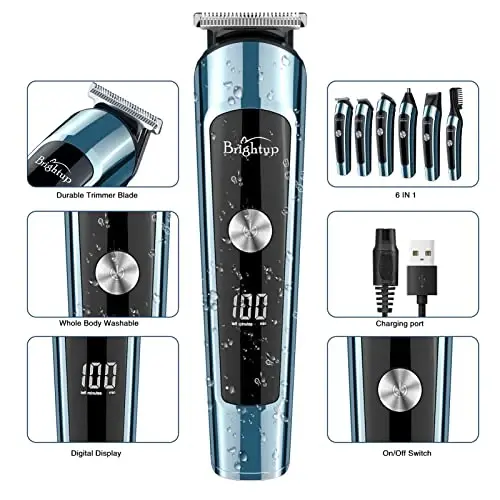 Brightup Beard Trimmer for Men, IPX7 Waterproof Mens Grooming Kit with Cordless Hair Clippers, Electric Razor with LED Display, Shavers for Mustache, Body, Face, Ear, Nose Hair Trimmer, Gifts for Men - 6