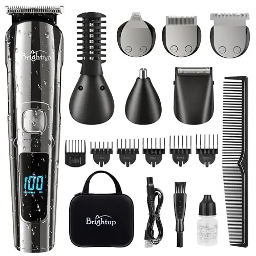 Brightup Beard Trimmer for Men with Travel Case- Electric Razor & Shaver, Cordless Hair Clippers Trimmers Set, IPX7 Waterproof Mens Grooming Kit for Face, Mustache, Body, Ear, Nose Hair Trimmer - 1