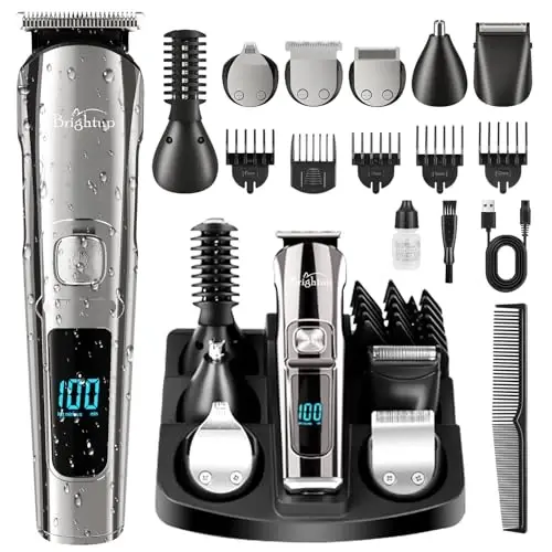 Brightup Beard Trimmer for Men - Electric Razor & Shaver, Cordless Hair Clippers Trimmers Set, IPX7 Waterproof Mens Grooming Kit for Shaving Face, Mustache, Body, Ear, Nose Hair Trimmer, Gifts for Men - 6