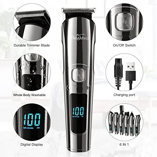 Brightup Soqol Trimmer erkaklar uchun Travel Case bilan - Elektr ustara va soqol olish moslamasi, simsiz soch kesish mashinasi Trimmerlar to'plami, IPX7 suv o'tkazmaydigan erkaklar uchun parvarishlash to'plami Yuz, mo'ylov, tana, quloq, burun sochlarini kesish moslamasi - 3