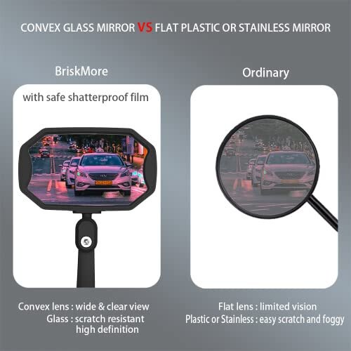 BriskMore Bar End Bike Mirrors, High–Definition Convex Glass Lens for E-Bike Handlebars, Scratch Resistant, Safe Rearview 1 Pair Bicycle Mirror BT-015(Right And Left Side) - 3