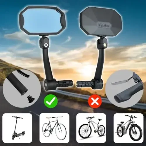 BriskMore Bar End Bike Mirrors, High–Definition Convex Glass Lens for E-Bike Handlebars, Scratch Resistant, Safe Rearview 1 Pair Bicycle Mirror(Right And Left Side) - 2