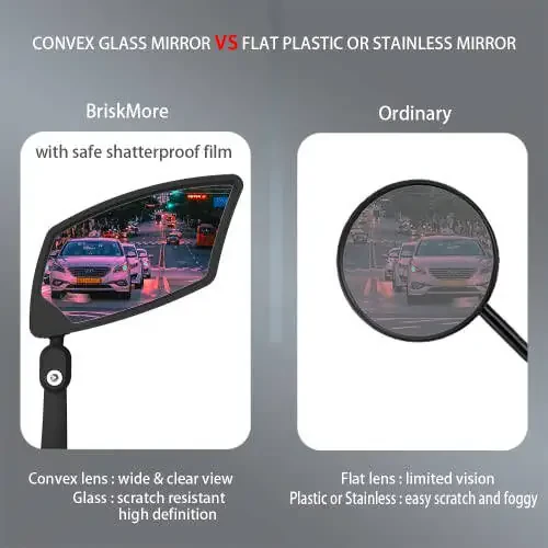 BriskMore Bar End Bike Mirrors, High–Definition Convex Glass Lens for E-Bike Handlebars, Scratch Resistant, Safe Rearview Bicycle Mirror - 3