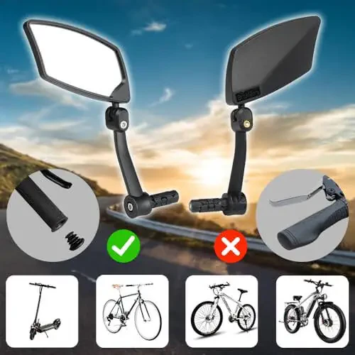 BriskMore Bar End Bike Mirrors, High–Definition Convex Glass Lens for E-Bike Handlebars, Scratch Resistant, Safe Rearview Bicycle Mirror - 6