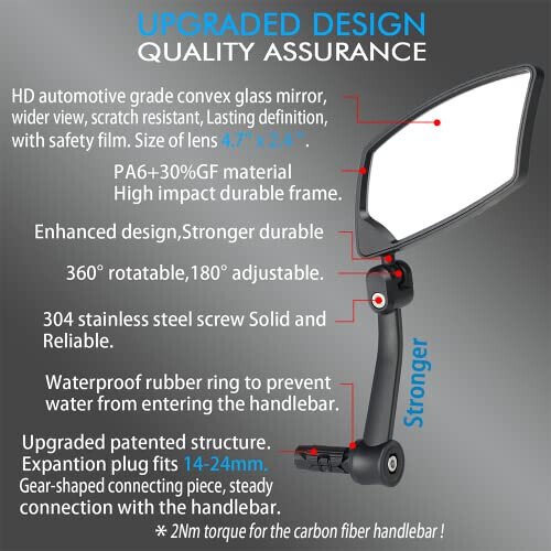 BriskMore Bar End Bike Mirrors 1 PAIR, High–Definition Convex Scratch Resistant Glass Lens E-Bike Mirror,Safe Rearview Mountain Bike Mirror for Left and Right Side BT-018 - BRISKMORE (1)