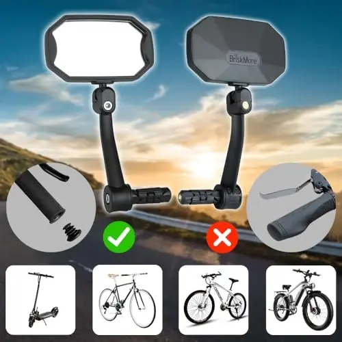 BriskMore Bar End Bike Mirrors, High–Definition Convex Glass Lens for E-Bike Handlebars, Scratch Resistant, Safe Rearview 1 Pair Bicycle Mirror(Right And Left Side) - 5