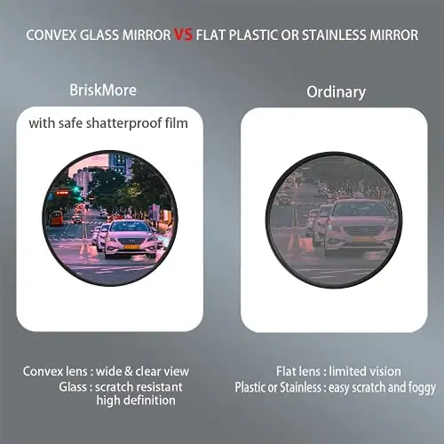 BriskMore Bike Mirrors,Bike Bar End Mirror, HD Glass Convex Lens Bicycle Rearview Mirror, Safe Cycling Rearview Mirror, Easy to Install - 3