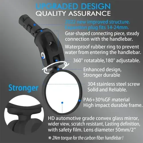 BriskMore Bisiklet Aynaları, Bisiklet Gidon Ucu Aynası, HD Cam Dışbükey Lens Bisiklet Dikiz Aynası, Güvenli Bisiklet Dikiz Aynası, Kurulumu Kolay - BRISKMORE (1)