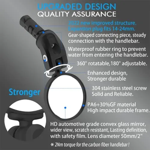 BriskMore Bisiklet Aynaları, Bisiklet Gidon Ucu Aynası, HD Cam Dışbükey Lens Bisiklet Dikiz Aynası, Güvenli Bisiklet Dikiz Aynası, Kurulumu Kolay - 2
