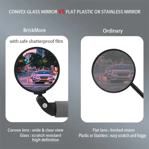 BriskMore Bisiklet Aynaları, Bisiklet Gidon Ucu Aynası, HD Cam Dışbükey Lensli Bisiklet Dikiz Aynası, Güvenli Bisiklet Dikiz Aynası, Kurulumu Kolay - 4