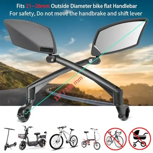 BriskMore Handlebar Bike Mirror, Scratch Resistant Glass Lens, Ajustable and Rotatable Safe Rearview Bicycle Mirror 