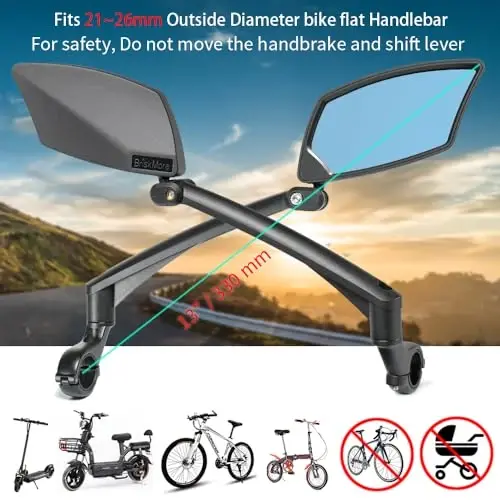 BriskMore Handlebar Bike Mirror - Crystal Clear HD Glass, 360° Adjustable&Foldable Mirror for Safe Riding, Wide Angle Rearview for E-Bikes, Mountain Bikes & Scooters,Bicycle Mirror - BRISKMORE