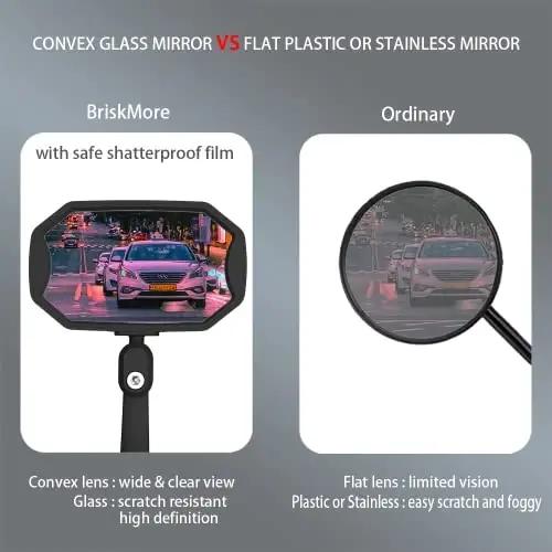 BriskMore Bar End Bike Mirrors, High–Definition Convex Glass Lens for E-Bike Handlebars, Scratch Resistant, Safe Rearview 1 Pair Bicycle Mirror(Right And Left Side) - 4
