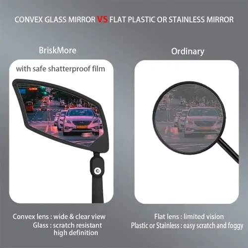 BriskMore Handlebar Bike Mirror - HD Blast-Resistant, Adjustable Rotatable Rearview Mirror for Left Side Bicycle - 4