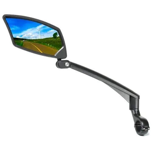BriskMore Handlebar Bike Mirror, Scratch Resistant Glass Lens, Adjustable and Rotatable Safe Rearview Bicycle Mirror 