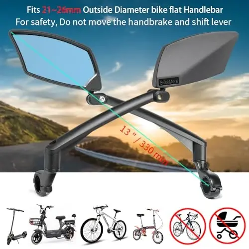 BriskMore Handlebar Bike Mirror, Scratch Resistant Glass Lens, Ajustable and Rotatable Safe Rearview Bicycle Mirror - 1