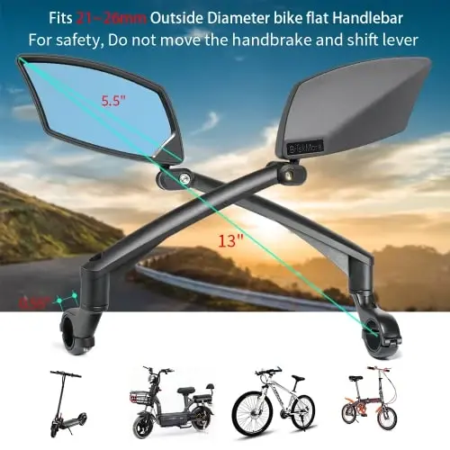 BriskMore Handlebar Bike Mirror, Scratch Resistant Glass Lens, Ajustable and Rotatable Safe Rearview Bicycle Mirror - MODAZONE (1)