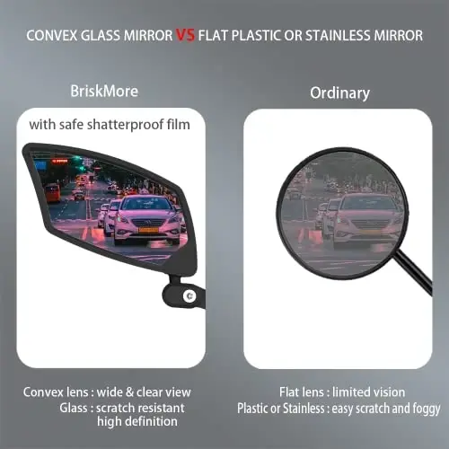 BriskMore Handlebar Bike Mirror, Scratch Resistant Glass Lens, Ajustable and Rotatable Safe Rearview Bicycle Mirror - 4