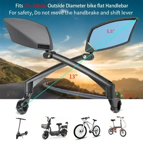 BriskMore Handlebar Bike Mirror, Scratch Resistant Glass Lens, Ajustable and Rotatable Safe Rearview Bicycle Mirror - 2