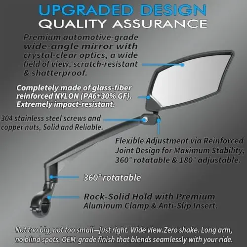 BriskMore Handlebar Bike Mirror, Scratch Resistant Glass Lens, Ajustable and Rotatable Safe Rearview Bicycle Mirror - 3