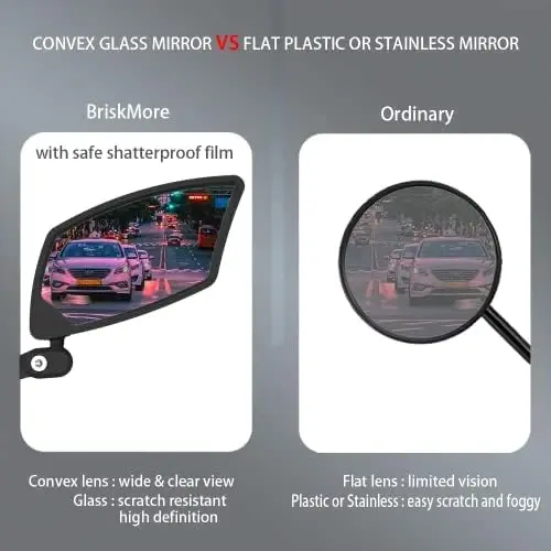 BriskMore Handlebar Bike Mirror, Scratch Resistant Glass Lens, Ajustable and Rotatable Safe Rearview Bicycle Mirror - 4