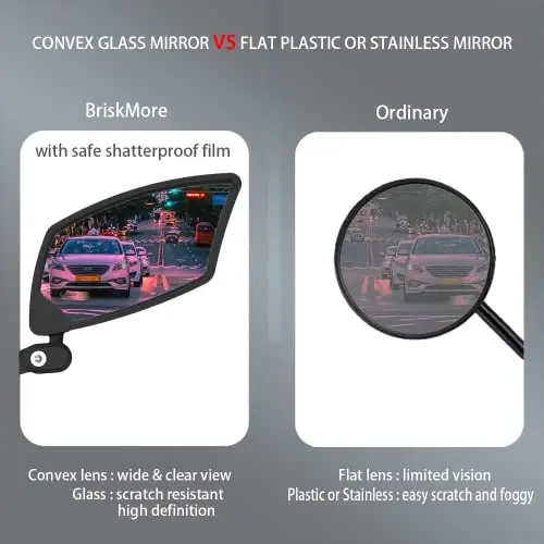 BriskMore Handlebar Bike Mirror, Scratch Resistant Glass Lens, Ajustable and Rotatable Safe Rearview Bicycle Mirror - 4