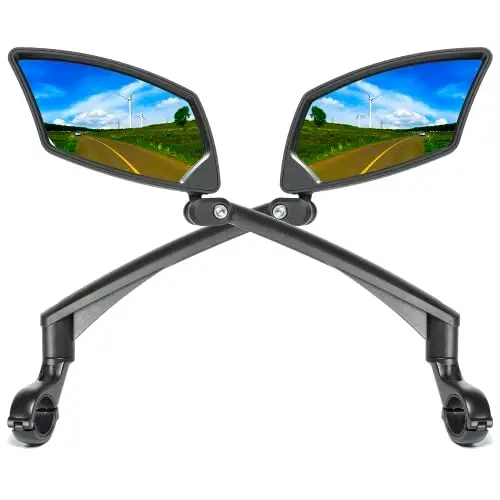 BriskMore Handlebar Bike Mirror, Tirnalishga chidamli shisha linza, Sozlanishi va aylanadigan xavfsiz orqa ko'rinish velosiped oynasi 