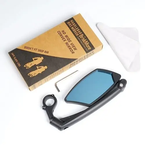 BriskMore Handlebar Bike Mirror, Tirnalishga chidamli shisha linzalari, Sozlanishi va aylanadigan xavfsiz orqa ko'rinish velosiped oynasi - 6