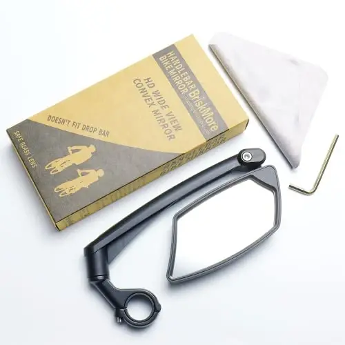 BriskMore Handlebar Bike Mirror, Tirnalishga chidamli shisha linzalari, sozlanishi va aylanadigan xavfsiz orqa ko'rinishli velosiped oynasi - 6