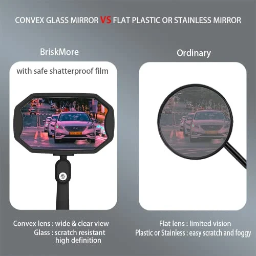 BriskMore rulga o'rnatilgan velosiped oynalari, Elektr velosiped rul qoplamalari uchun yuqori aniqlikdagi konveks oyna linzalari, tirnalishga chidamli, xavfsiz orqa ko'rinish 1 juft velosiped oynasi BT-015 (o'ng va chap tomon) - 3