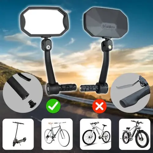 BriskMore rulga o'rnatilgan velosiped oynalari, Elektr velosiped rul qoplamalari uchun yuqori aniqlikdagi konveks oyna linzalari, tirnalishga chidamli, xavfsiz orqa ko'rinish 1 juft velosiped oynasi BT-015 (o'ng va chap tomon) - 6