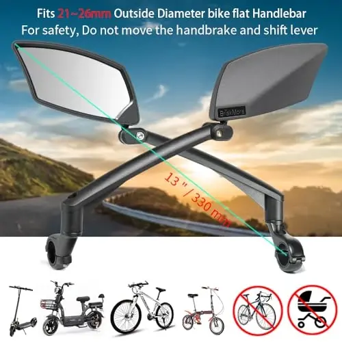 BriskMore Handlebar Bike Mirror - Crystal Clear HD Glass, 360° Adjustable&Foldable Mirror for Safe Riding, Wide Angle Rearview for E-Bikes, Mountain Bikes & Scooters,Bicycle Mirror - BRISKMORE